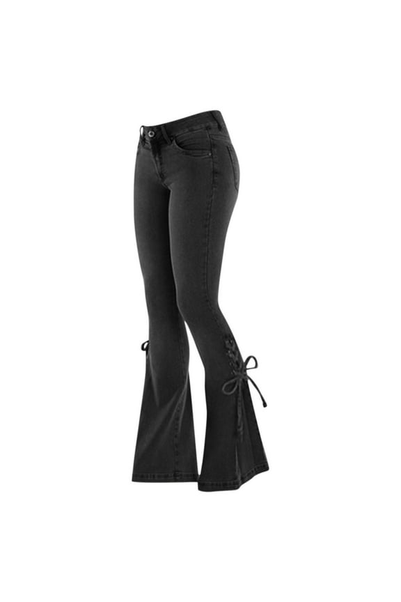 Women'S Pants Flare Jeans Women Mid Waist Denim Trousers Stretch Jeans Flared Pants Jeans For Women Trendy Stretch Black 4XL