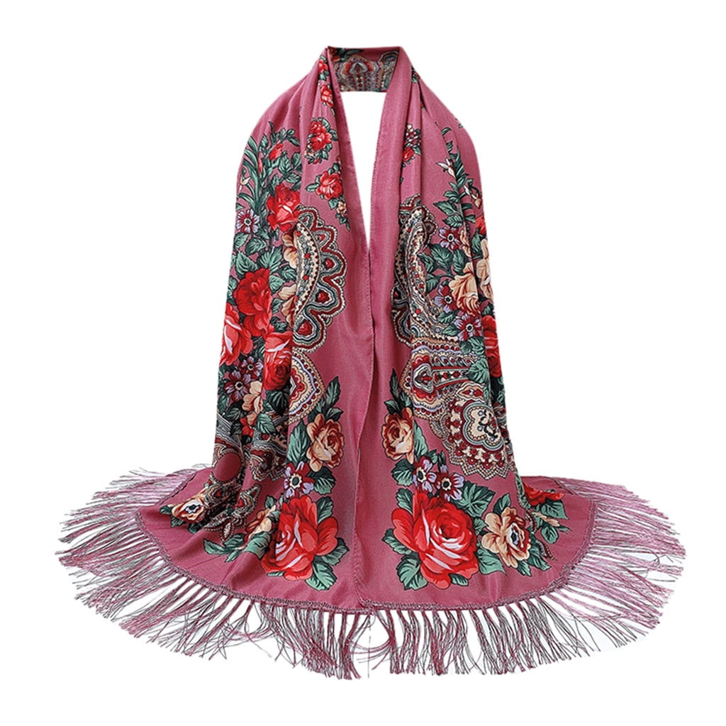 Artsy Floral Spliced Tassel Fashion Travel Shawl Scarf main image 1