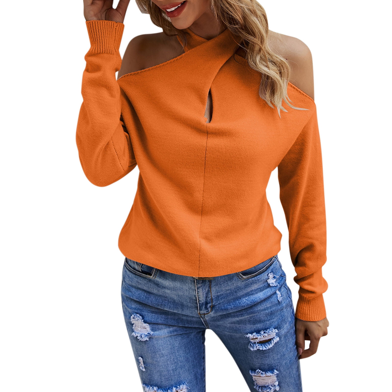 Shpwfbe Womens Sweaters Fall Sweaters Women Solid Color Sweaters Casual
