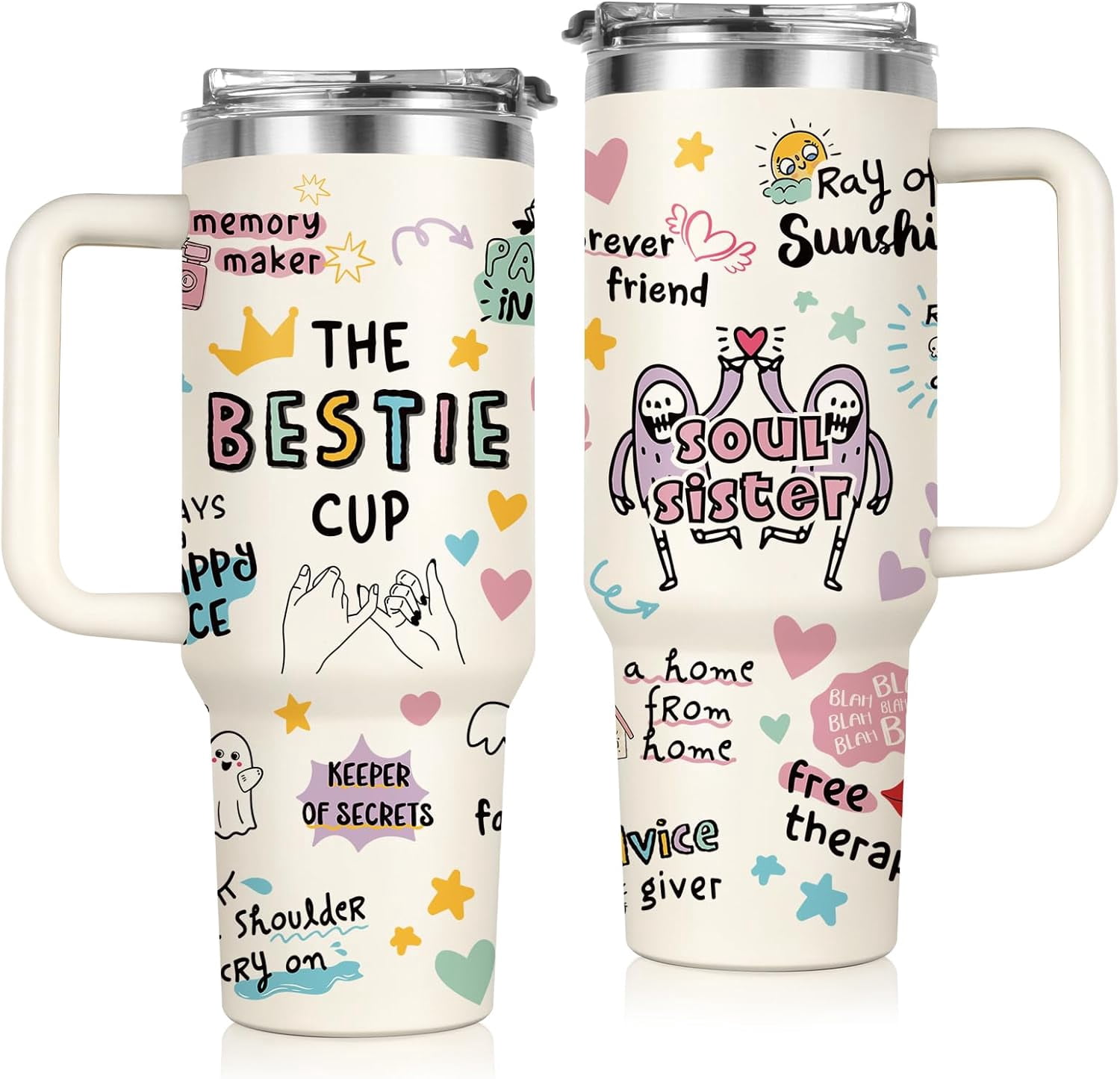 Shqiueos Best Friend Birthday Gifts for Women 40oz Tumbler with Handle and Lid Straw, Bestie Gifts for Her, Mothers Day Gift for Women Friendship, Soul Sisters Present Valentines Christmas Cup