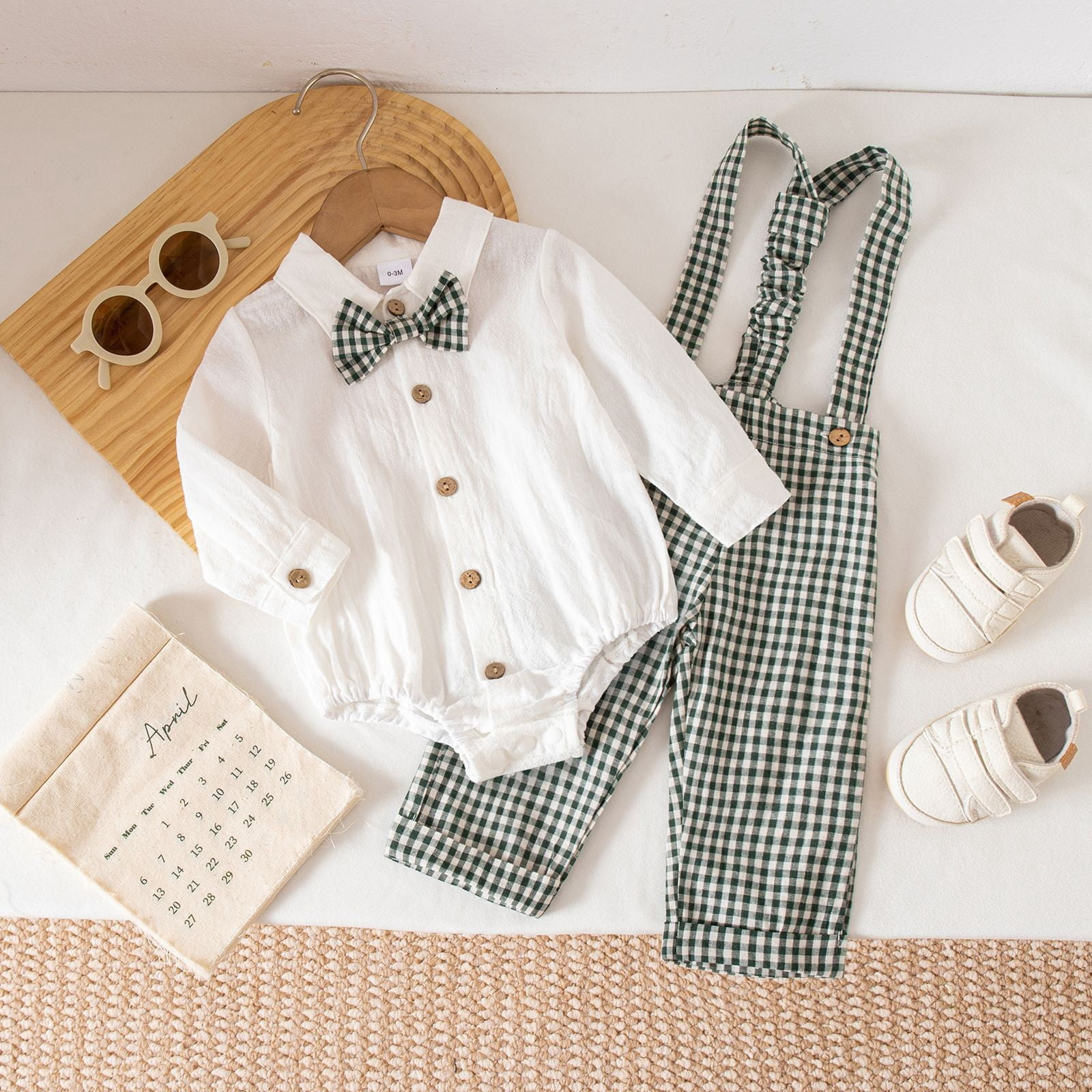 Shqvo Baby Boys Bow Tie Overall Set Striped Suspenders Pants Long ...