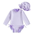 thumbnail image 1 of Shqvo Baby Girls Long Sleeve Swimsuit with Hat, Toddler Girls Bathing Suit with Snap and Zipper for 1 Months to 3 Years, 1 of 5