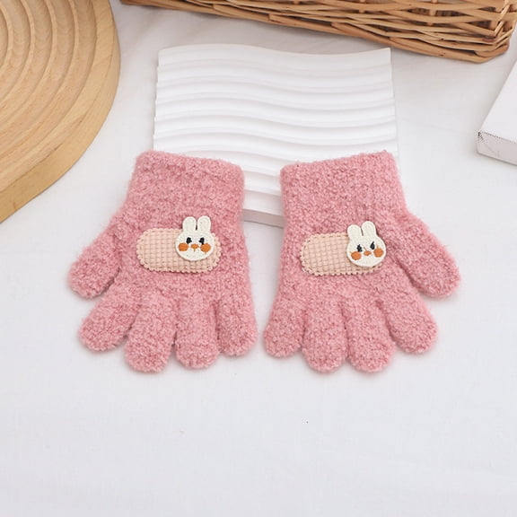 Shqvo Baby Rabbit Print Finger Gloves Warm Soft Knit Gloves for Toddler Boys Girls Winter Cold Weather Cute Cozy Design Daily