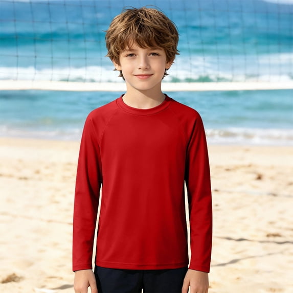 Shqvo Boy's Rash Guard UPF 50+ Sun Protection Shirt Quick Dry Long Sleeve Swim Shirts Lightweight SPF Youth Fishing Shirt