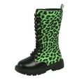 thumbnail image 1 of Shqvo Girls Lace-Up Combat Boots With Side Zipper Bow, Knee-High/Mid Calf Boots Lug Sole Golden Shoelaces/Leopard Print Combat Boots Dress/School Boots, Black/Whtie Boots For Girls, 1 of 8