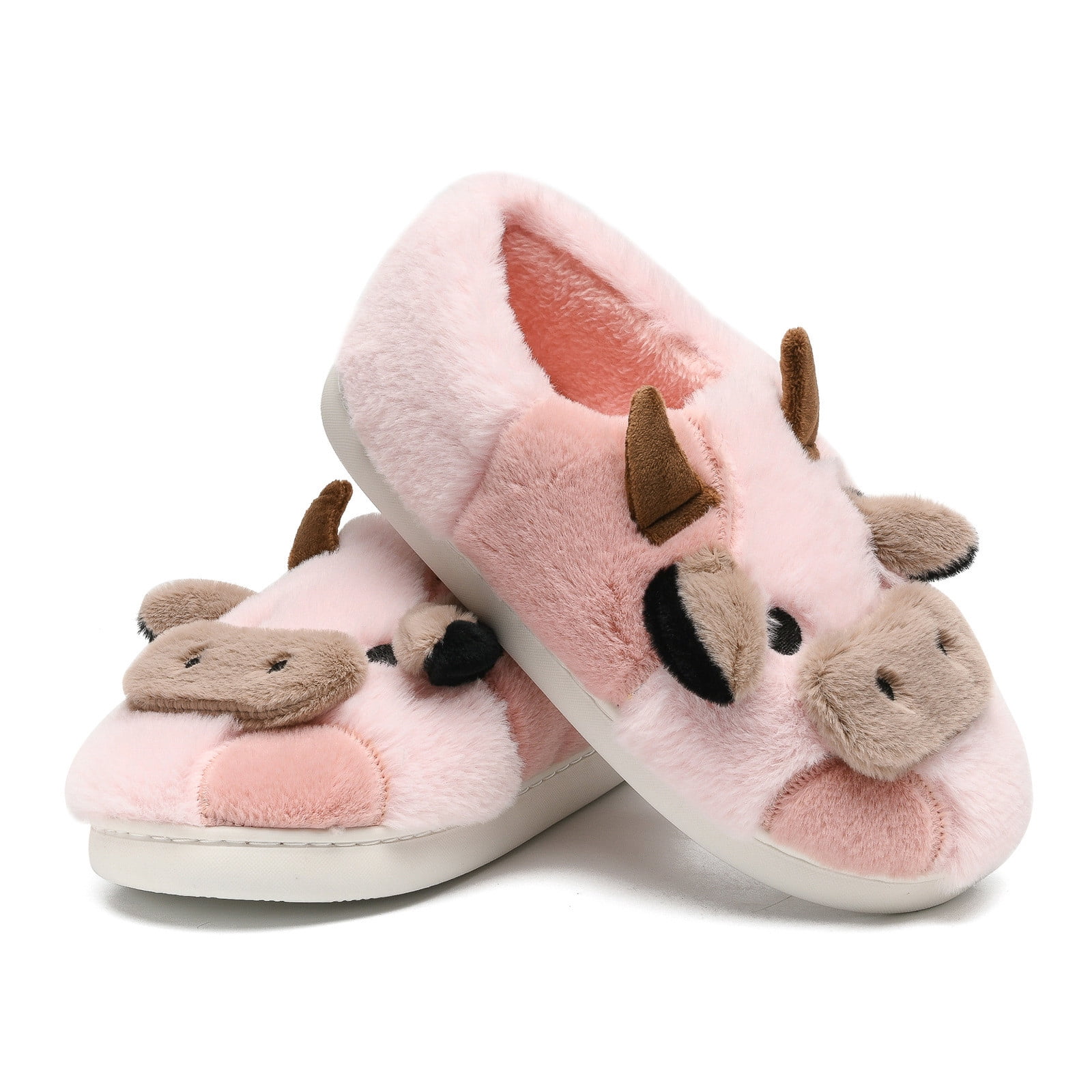 Shqvo Women Kids Cow Closed Toe Slippers, Warm Lined Winter Slippers ...
