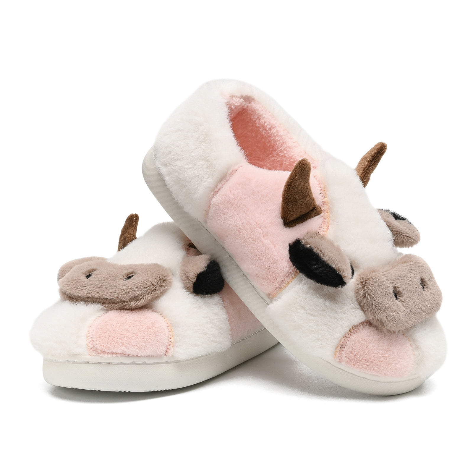 Shqvo Women Kids Cow Closed Toe Slippers, Warm Lined Winter Slippers ...