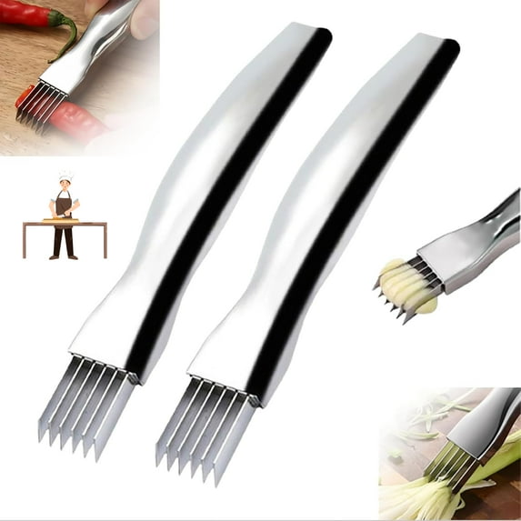Shred Silk The Knife, 2024 New Stainless Steel Chopped Green Onion Knife, Kitchen Slicing Tool Cutter for Vegetables Onion Garlic, Household Multifunctional Food Slicer Gadget(2 Pcs)