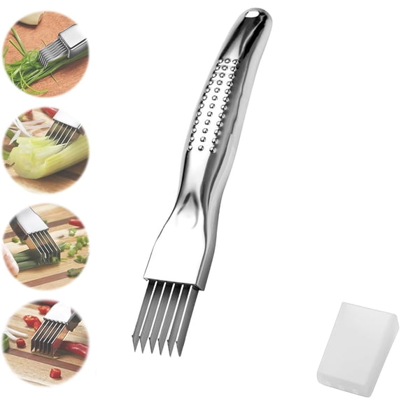 Shred Silk The Knife, Household Portable Scallion Cutting Tool,2025 Upgraded Anti Slip Stainless Steel Green Cutter, Multipurpose Kitchen Vegetable Slicer, Vegetable Cutter, Julienne Slicer