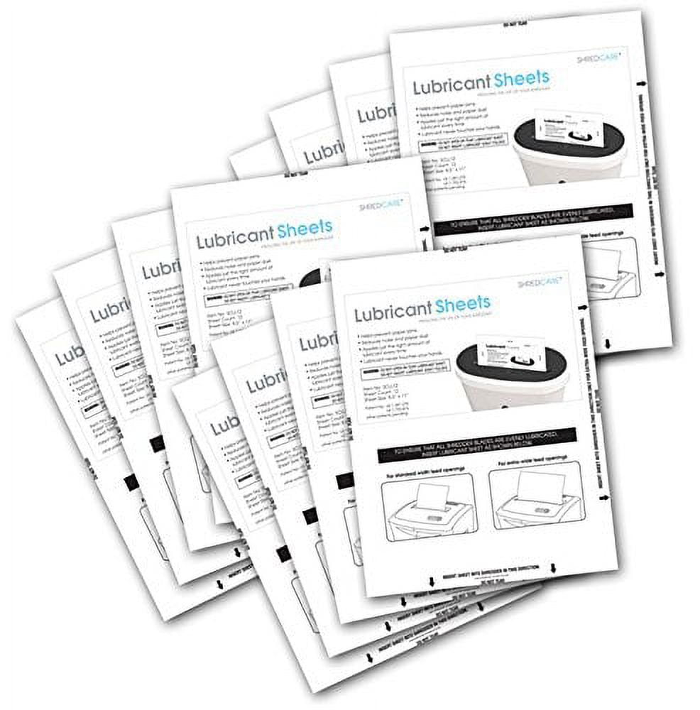 Shredcare Commercial Sized Lubricant Sheets for Extra Wide Paper