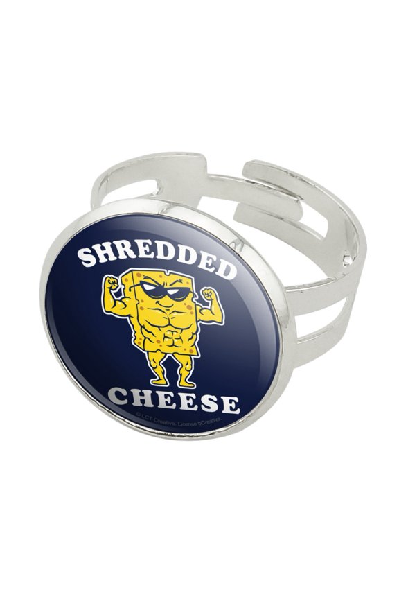 Shredded Cheese Muscles Funny Humor Silver Plated Adjustable Novelty Ring