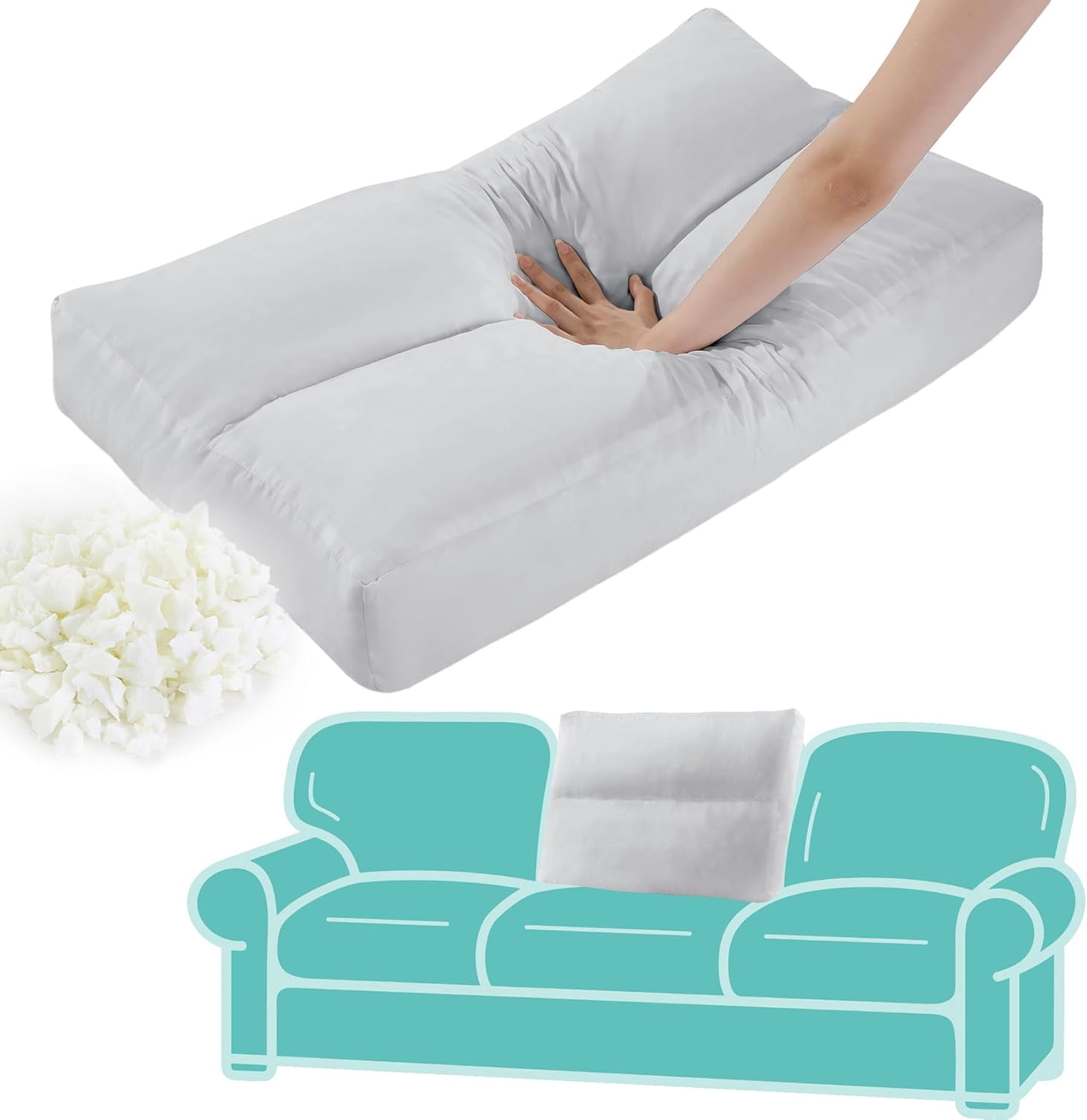 Shredded Foam Couch Back Cushions Replacement Back Pillow Sofa Cushion Stuffing Fill Supportive Back Pillow 1 Pack, Fluffy & Evenly Quilted Design, Lumbar Support Pillow for Sofa, (26"x18", Gray)