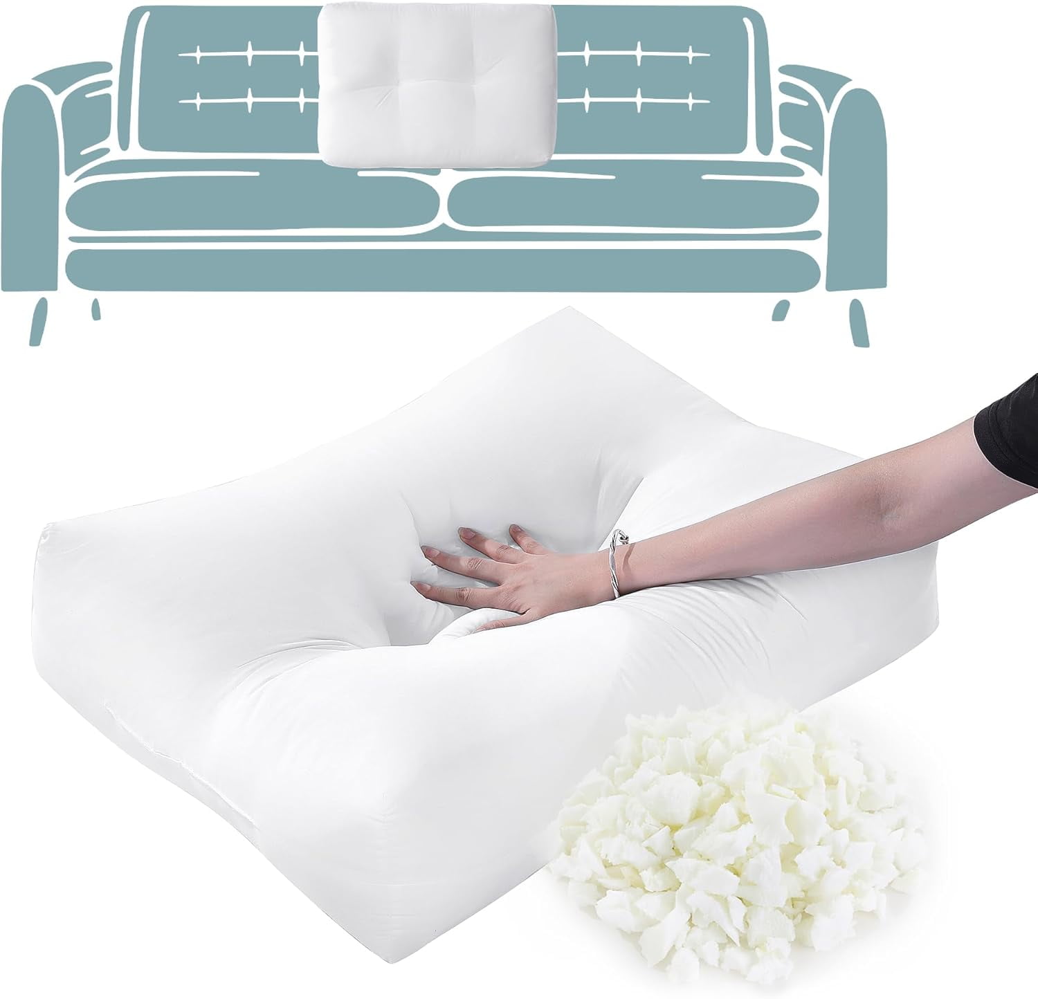 Shredded Foam Sofa Back Cushions, Supportive Back Cushion Replacement for Couch, Stuffing Filling Lumbar Support Pillow for Couch, Bed, Floor, (27.5"x18"x5")