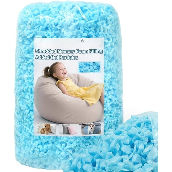 Shredded Memory Filling 5lbs for Bean Bag Filler, Pillow Stuffing Cushion Arts Crafts Refill, Added Gel Particles, Soft and for Stuffing, Shape(Blue)