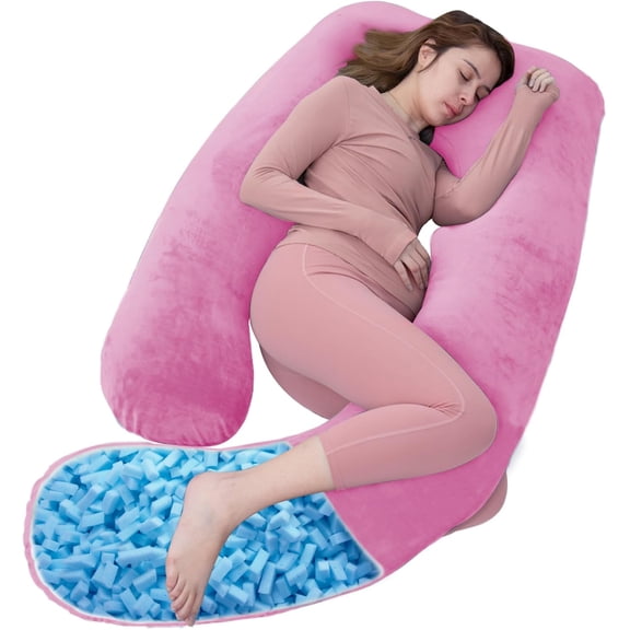 Shredded Memory Foam Body Pillow, Pregnancy Pillows for Sleeping, Maternity Pillow for Pregnant Women, Memory Foam Filling U Shaped Body Pillow with Velvet Cover (Purple, 60 inch)