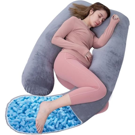 Shredded Memory Foam Body Pillow, Pregnancy Pillows for Sleeping, Maternity Pillow for Pregnant Women, Memory Foam Filling U Shaped Body Pillow with Velvet Cover (Velvet Gray, 60 inch)