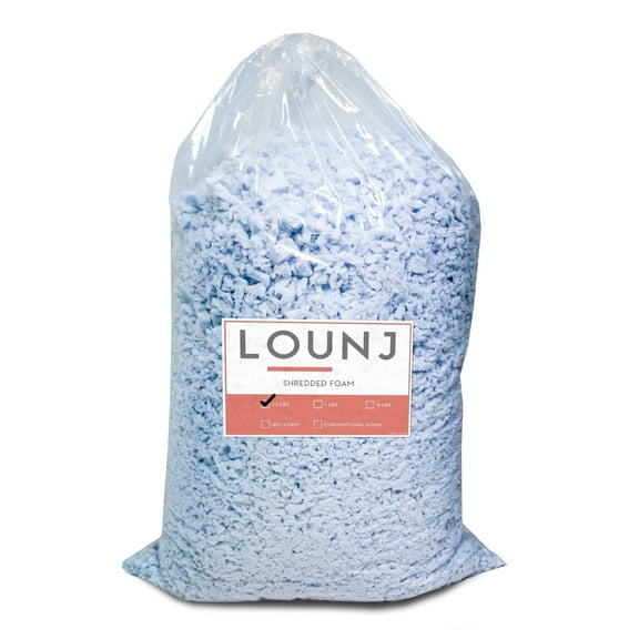 LOUNJ 1LB Shredded Memory Foam Fill for Cushions, Crafts, Bean Bags, Pillows, or Dog Beds, Made in The USA