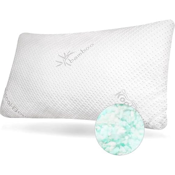 Shredded Memory Foam Pillow - The Original Cool Pillows for Side, Stomach & Back Sleepers - Sleep Support That Keeps Shape - College Dorm Room Essentials for Girls and Guys - King$$Bedding