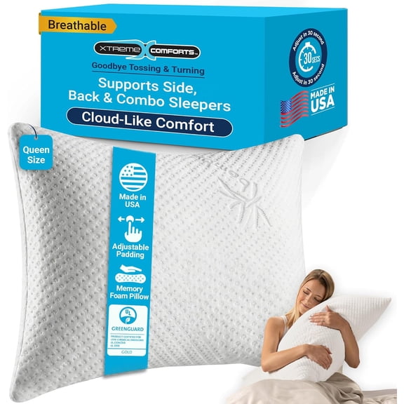 Shredded Memory Foam Pillow Queen Size Allergy Friendly Cooling Machine Washable for Side Back and Stomach Sleepers