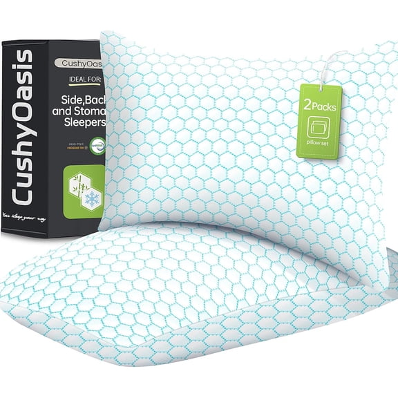Shredded Memory Foam Pillow Set of 2 Queen Size Blue