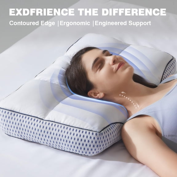 Shredded Memory Foam Pillow for Side & Back Sleepers - Firm Ergonomic Pillow for Neck Pain Relief - Machine Washable, Breathable Cooling Mesh Gusset, Queen (15"x25"x4"), Pack of 2