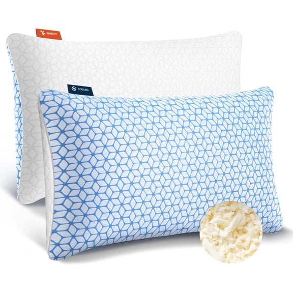 Shredded Memory Foam Pillows Queen Size 2 Pack Cooling Firm Adjustable for Side Back Stomach Sleepers