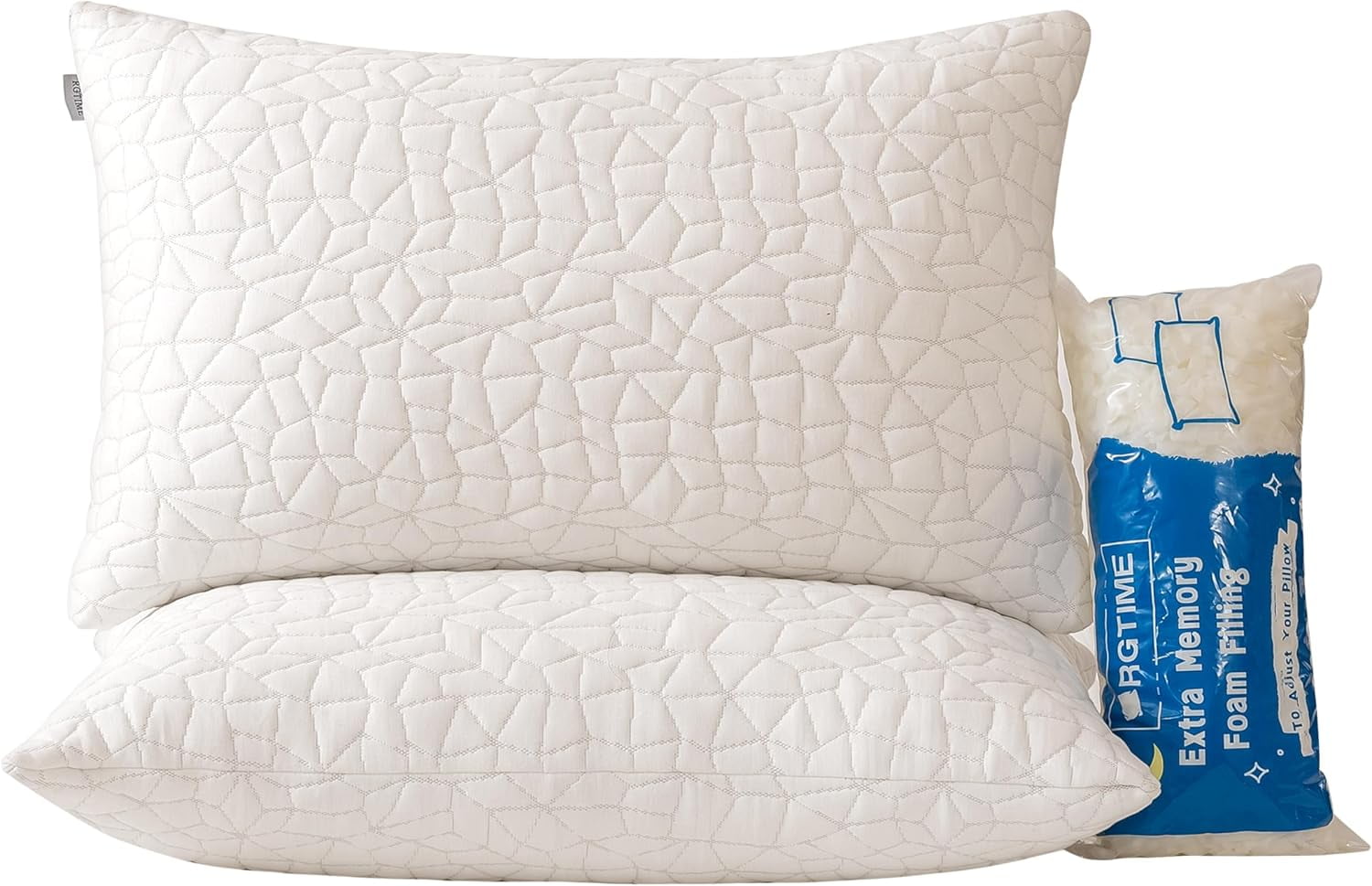 Shredded Memory Foam Pillows Queen Size Set of 2,Adjustable Bed