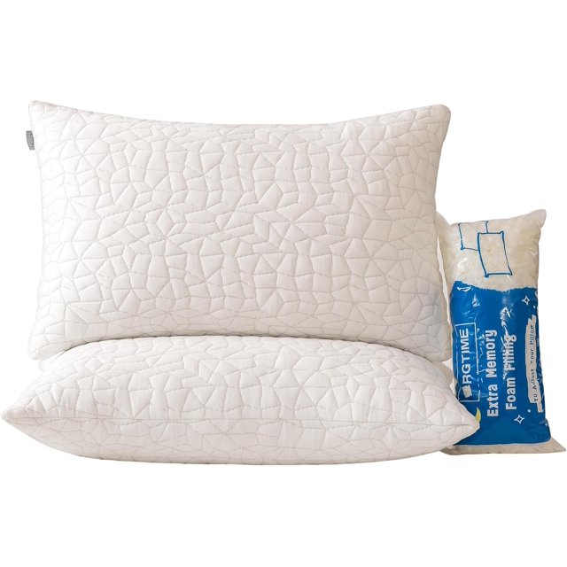 Shredded Memory Foam Pillows Queen Size Set of 2,Adjustable Bed