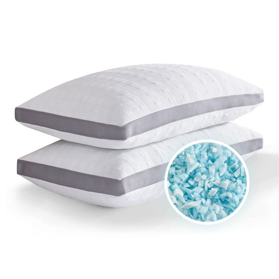Shredded Memory Foam Pillows Queen Size Set of 2, Cooling Bed Pillows for Side & Back Sleepers, Breathable Polyester Cover, Adjustable Loft