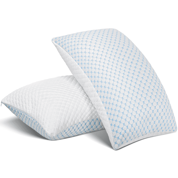 Shredded Memory Foam Pillows for Sleeping 2 Pack, Queen Size Cooling Bed Pillows for Side Back and Stomach Sleepers, Bed Pillows with Washable Removable Cover