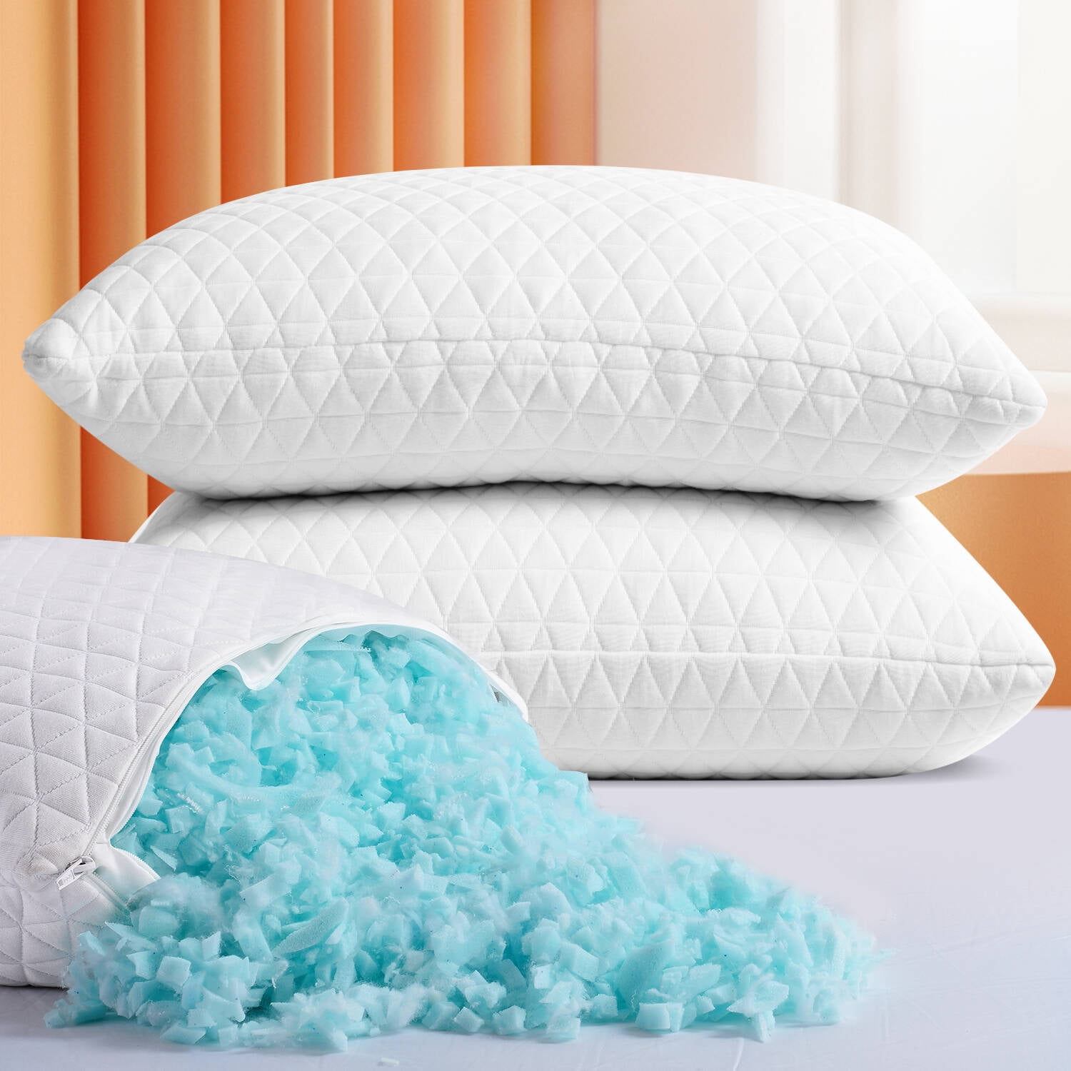 Shredded Memory Foam Pillows for Sleeping,Bed Pillows Queen Size Set of 2  Pack Adjustable,Good for Side and Back Sleeper with Washable Removable  Cover 