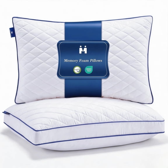 Shredded Memory Foam Pillows Standard Size Set Of 2 Soft Bed Pillow For Side And Back Sleepers Medium Firm 2 Pack With Gusset(20"x26")