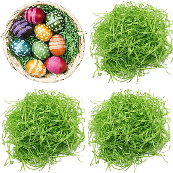 Shredded Paper Gift Basket Filler, 1/2 LB Recyclable Green Raffia Grass, Large Pack For Easter Party Decorations, Wrapping And Basket Filling, Green