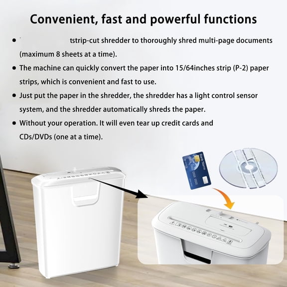 Shredder - High Security, CD/Credit Card, Overheat Protection, 3.4 Gal Bin, Ideal for Home Office, Low Noise Operation, White