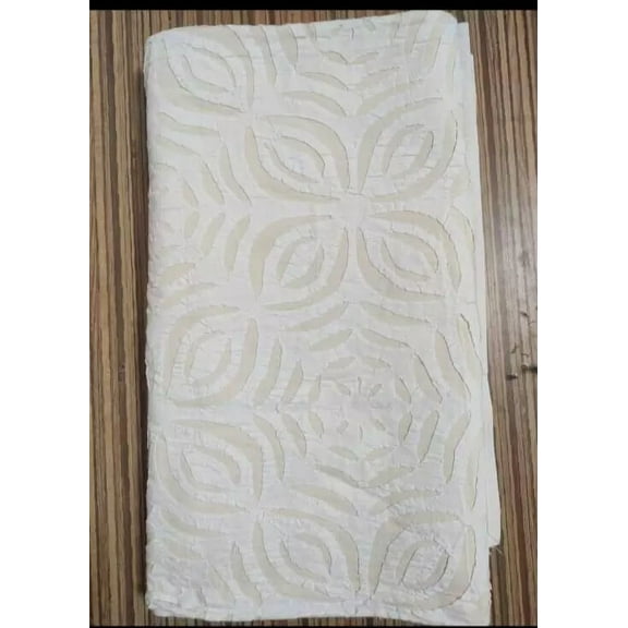 Shree Applique Work Art Deco 1-Piece Royal Floral White Luxary Traditional Kantha Work Bedding Set, 80"x100"