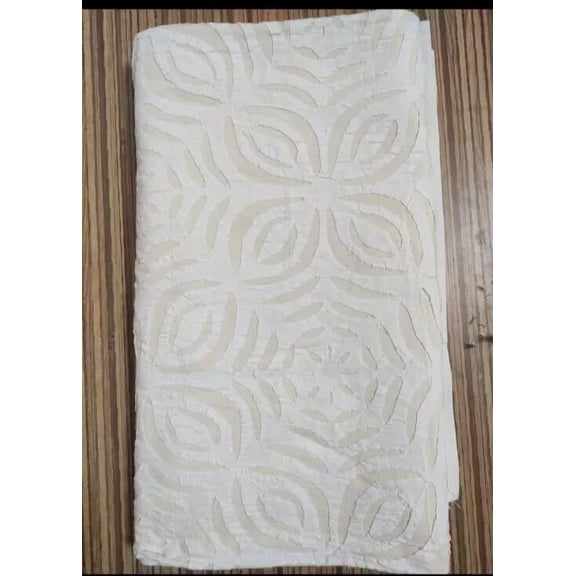 Shree Applique Work Art Deco Royal Floral White Luxury Traditional Kantha Work 1-Piece Bedsheet, 85"x95"