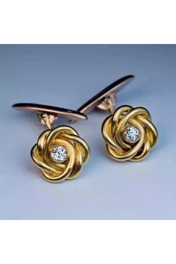 Men's 14K Yellow Gold Plated 2Ct Round Cut Natural Moissanite Diamond Wedding Cufflinks  Gift for Him