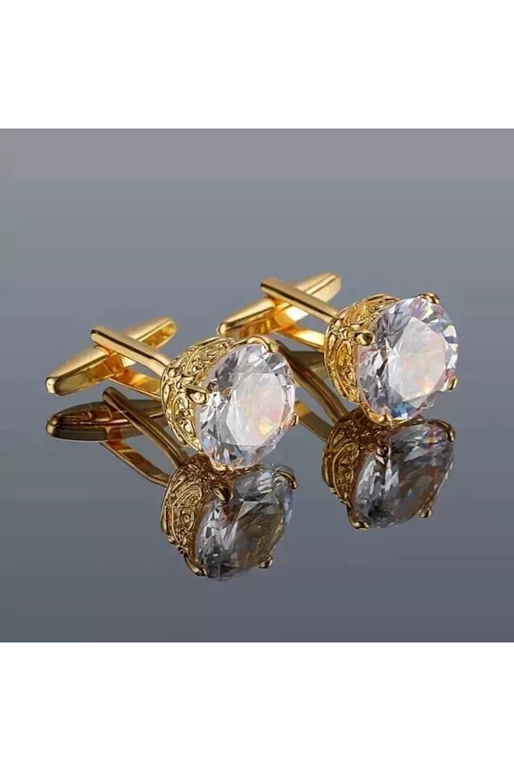 Men's 14K Yellow Gold Plated 4Ct Round Cut Natural Moissanite Diamond Wedding Cufflinks  Gift for Him