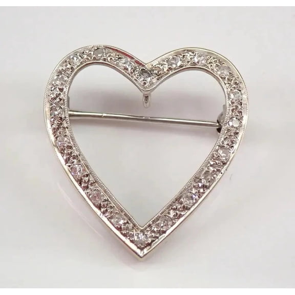 Shree Diamonds 1.30 Ct Round Lab Created Diamond Heart Brooch Pin for Women 14K White Gold Plated