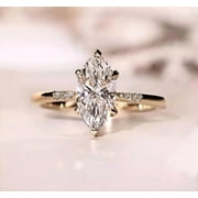 SHREE DIAMONDS 14K Yellow Gold Plated 2Ct Marquise Cut Lab-Created Diamond Engagement Ring for Women