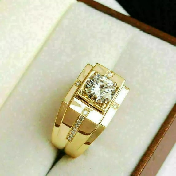 Shree Diamonds 14K Yellow Gold Plated 2Ct Round Cut Lab Created Diamond Men's Wedding Band Ring