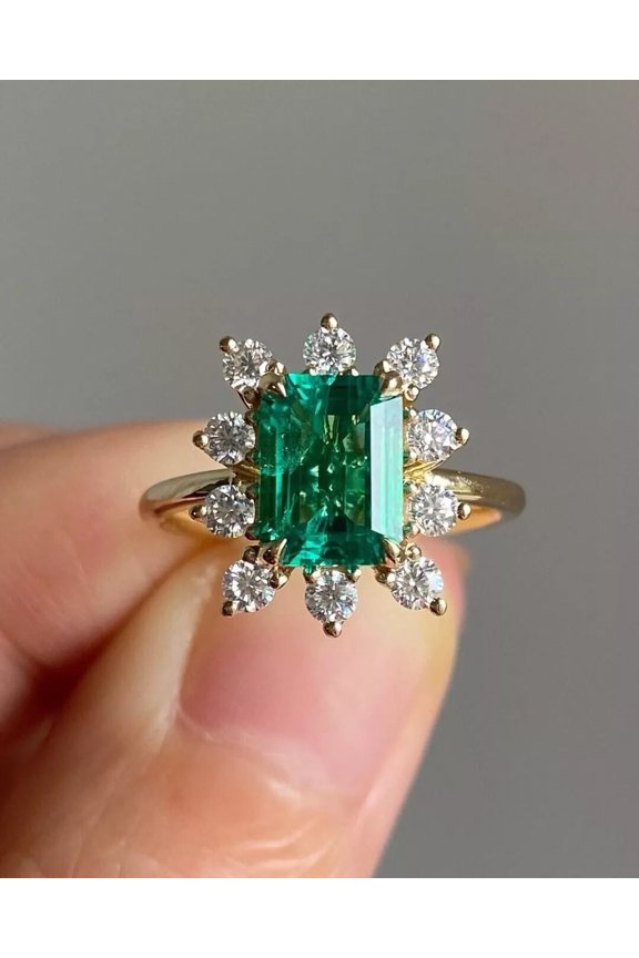 2.80 Ct Emerald Cut Lab-Created Diamond Wedding Ring, 14K Yellow Gold Plated