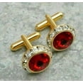 thumbnail image 1 of Shree Diamonds Men's 3Ct Round Lab-Created Red Garnet Cufflinks – 925 Sterling Silver, 14K Yellow Gold Plated, Groom Shirt & Suit Accessories for Him, 1 of 1