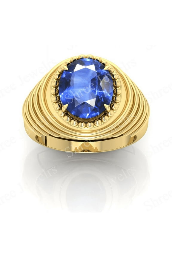 Shree Jewelrs Original Certified Natural Blue Sapphire (Neelam) Ring - 10.00 Ratti Certified Handcrafted Ring Jupiter Ring, PANCHDHATU Gold Plated Ring for Men and Women