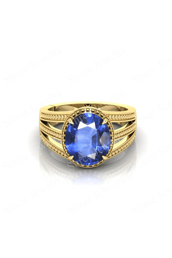 Shree Jewelrs Original Certified Natural Blue Sapphire (Neelam) Ring - 10.00 Ratti Certified Handcrafted Ring Jupiter Ring, PANCHDHATU Gold Plated Ring for Men and Women