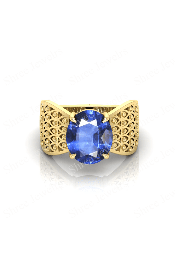 Shree Jewelrs Original Certified Natural Blue Sapphire (Neelam) Ring - 10.00 Ratti Certified Handcrafted Ring Jupiter Ring, PANCHDHATU Gold Plated Ring for Men and Women