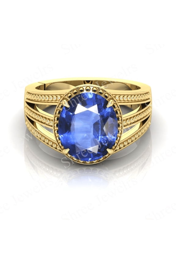 Shree Jewelrs Original Certified Natural Blue Sapphire (Neelam) Ring - 10.75 Ratti Certified Handcrafted Ring Jupiter Ring, PANCHDHATU Gold Plated Ring for Men and Women