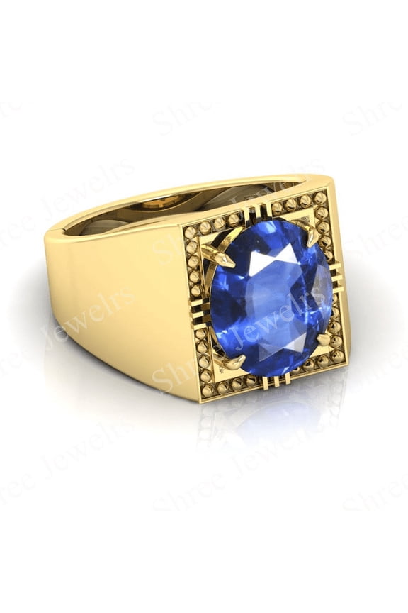 Shree Jewelrs Original Certified Natural Blue Sapphire (Neelam) Ring - 10.75 Ratti Certified Handcrafted Ring Jupiter Ring, PANCHDHATU Gold Plated Ring for Men and Women