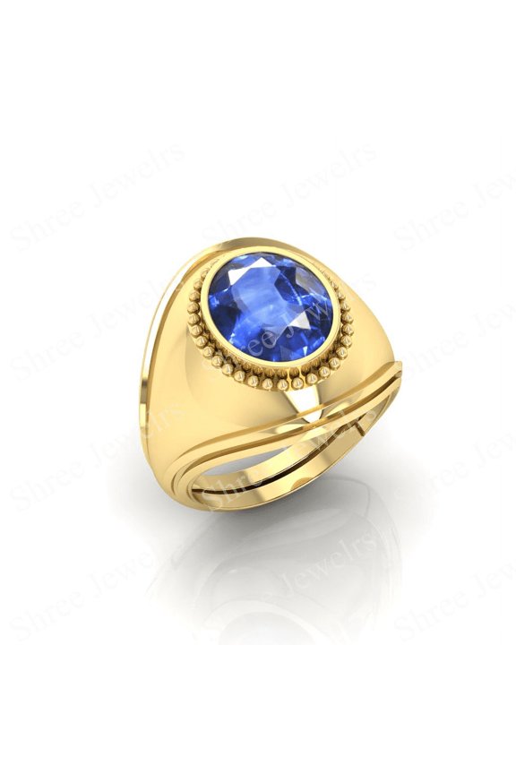 Shree Jewelrs Original Certified Natural Blue Sapphire (Neelam) Ring - 10.75 Ratti Certified Handcrafted Ring Jupiter Ring, PANCHDHATU Gold Plated Ring for Men and Women