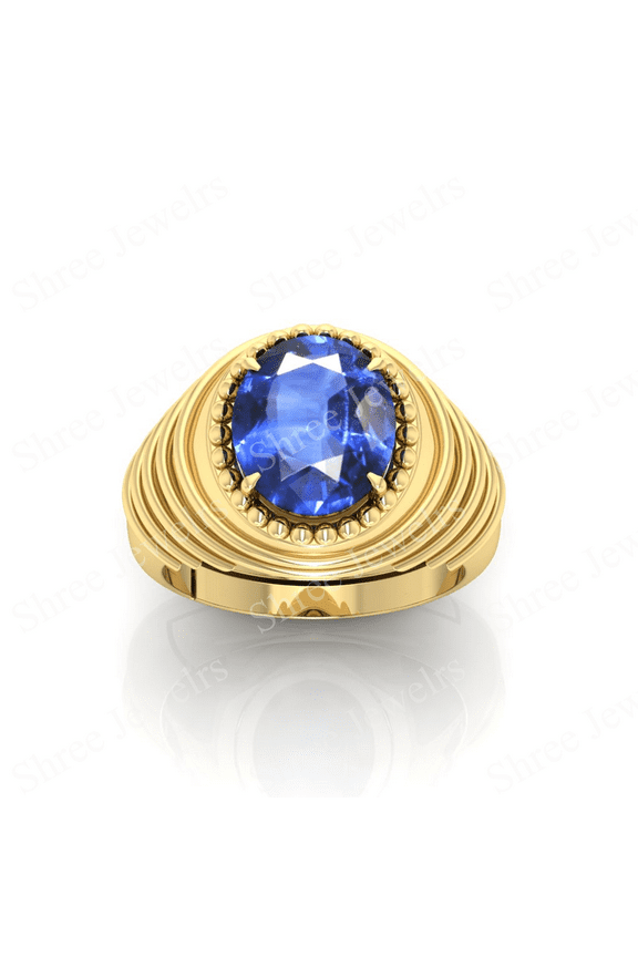 Shree Jewelrs Original Certified Natural Blue Sapphire (Neelam) Ring - 10.75 Ratti Certified Handcrafted Ring Jupiter Ring, PANCHDHATU Gold Plated Ring for Men and Women
